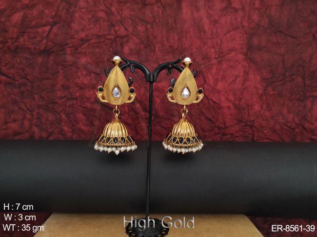 beautiful antique designer fancy stylish high gold polish long  jhumka earrings